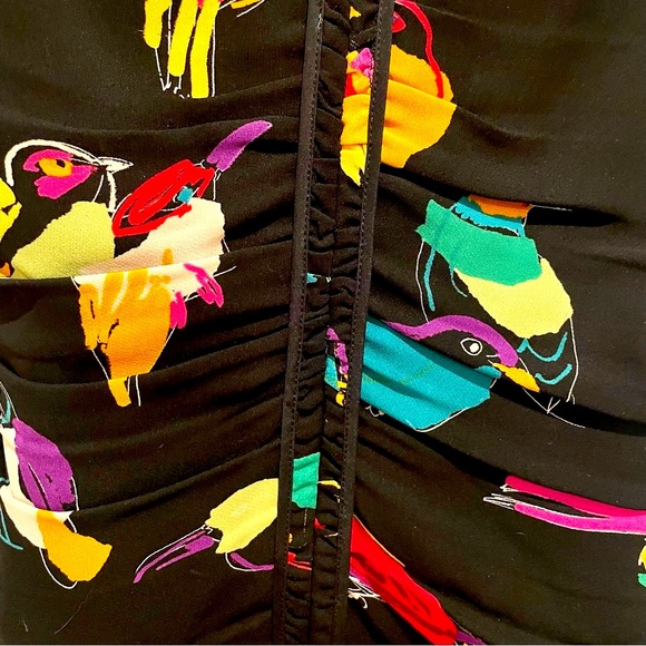 MARC JACOBS Gossip Girl Colorful Bird Print Silk Wrap V Neck Ruched Dress Sz 0 - Picture 13 of 15